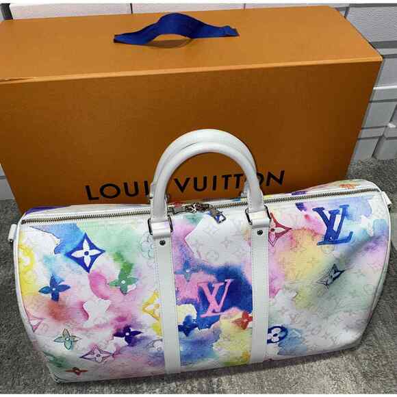 Louis Vuitton Keepall Bandouliere 50 Watercolor Multicolor Weekend Travel Bag - Picture 4 of 12